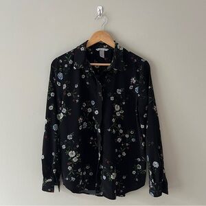 H&M Black Floral Button Down Shirt